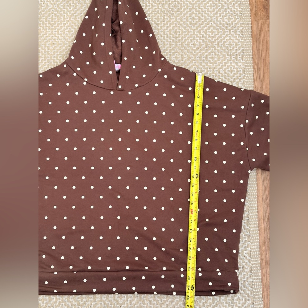 Edikted Brown Polka Dot Hoodie Sweater with Cream Dots - Picture 11 of 11